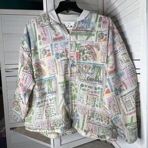 Vintage 90s Lady C.A. Sport Kitchen Garden‎ Print Jacket XL Pastel Zip Up *Read